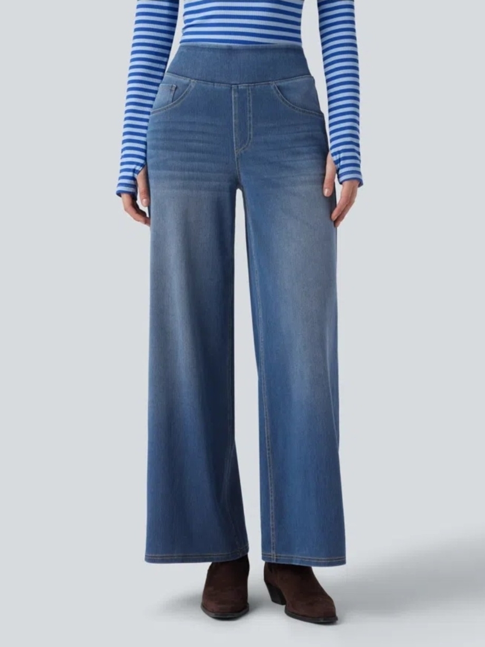 HALARA Wide-Leg High-Rise Jeans — Blue Denim